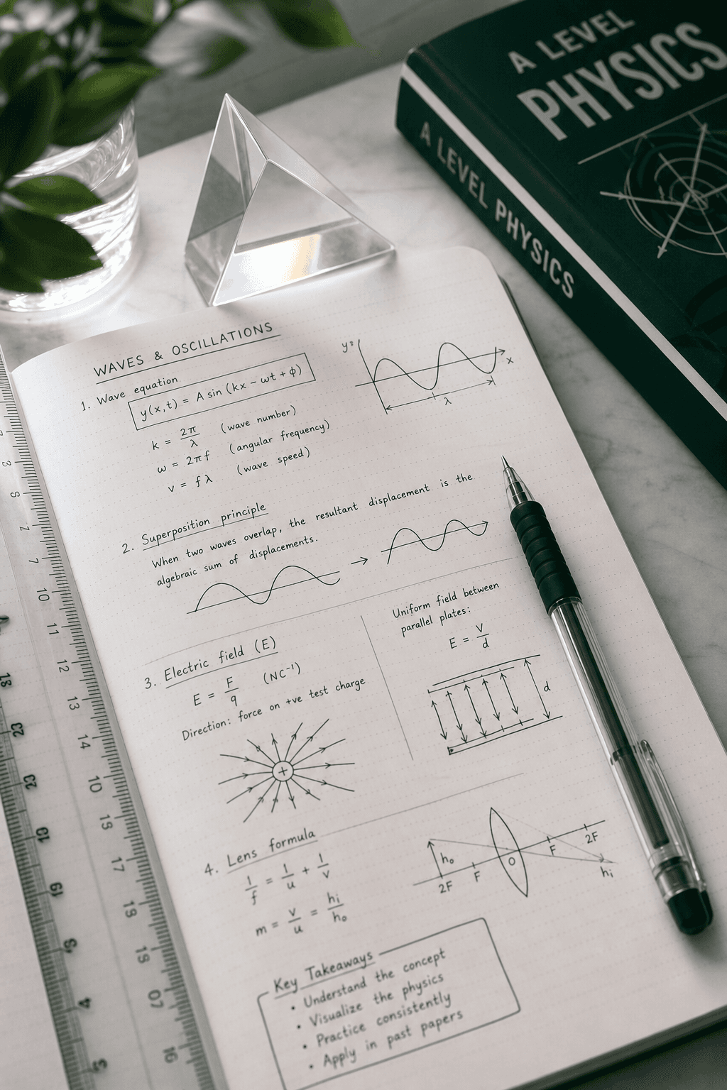 Physics notes, diagrams, and study tools